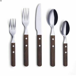 Annova Set 20 Stainless Steel Silverware Flatware Brown Woodgrain Look Handles
